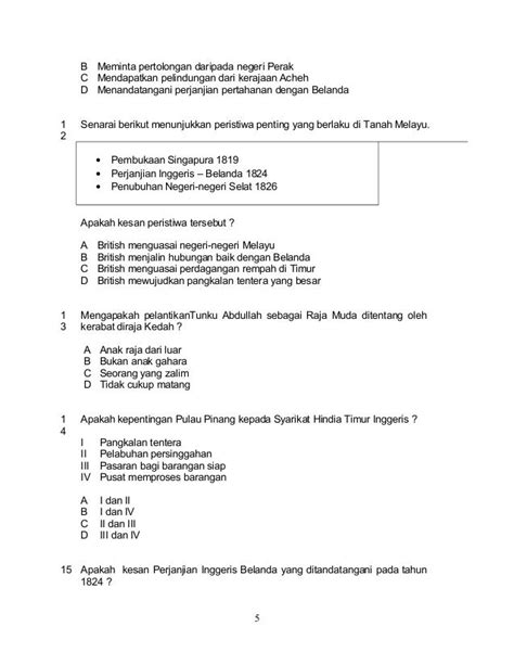 Soalan Objektif Sejarah Tingkatan 4 Bab 5 Image